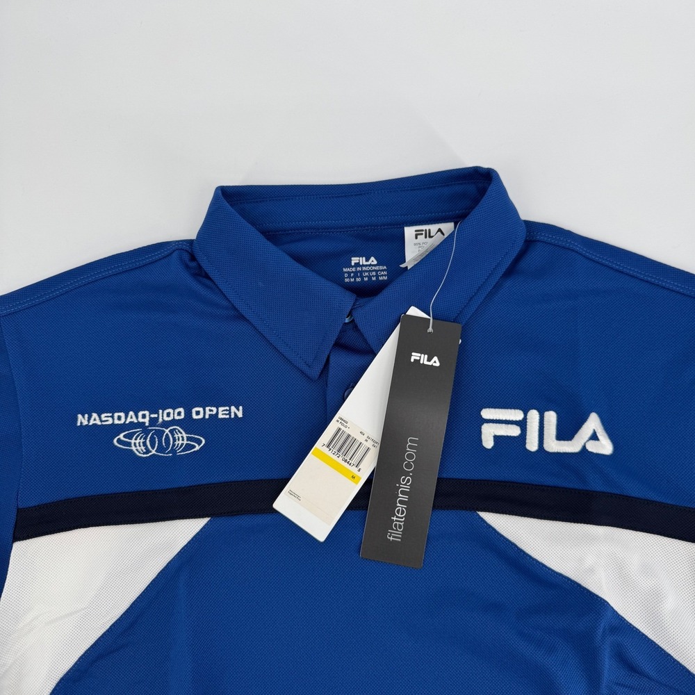 NEW Fila Mens Nasdaq-100 Open Tennis Polo Shirt Blue White Medium Performance